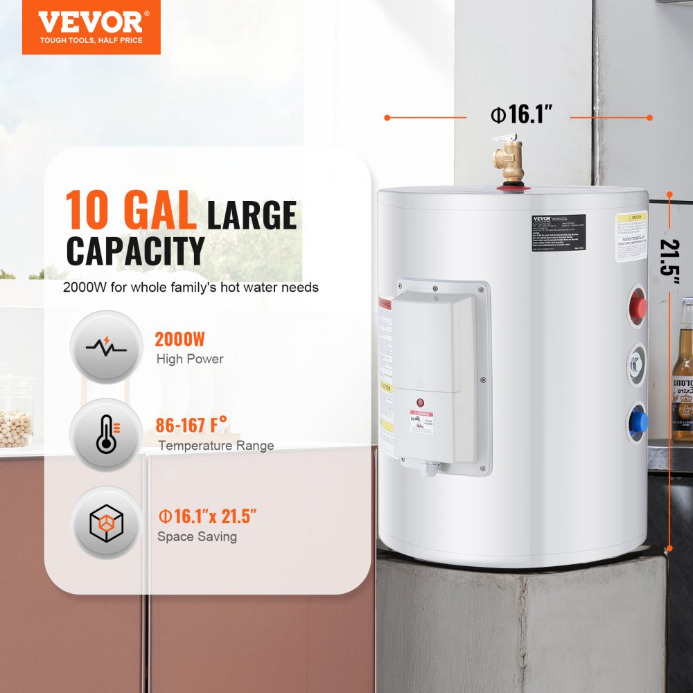 FJI-POR-40S2 - 10-Gallon Electric Water Heater with LED Display & 1600W Power