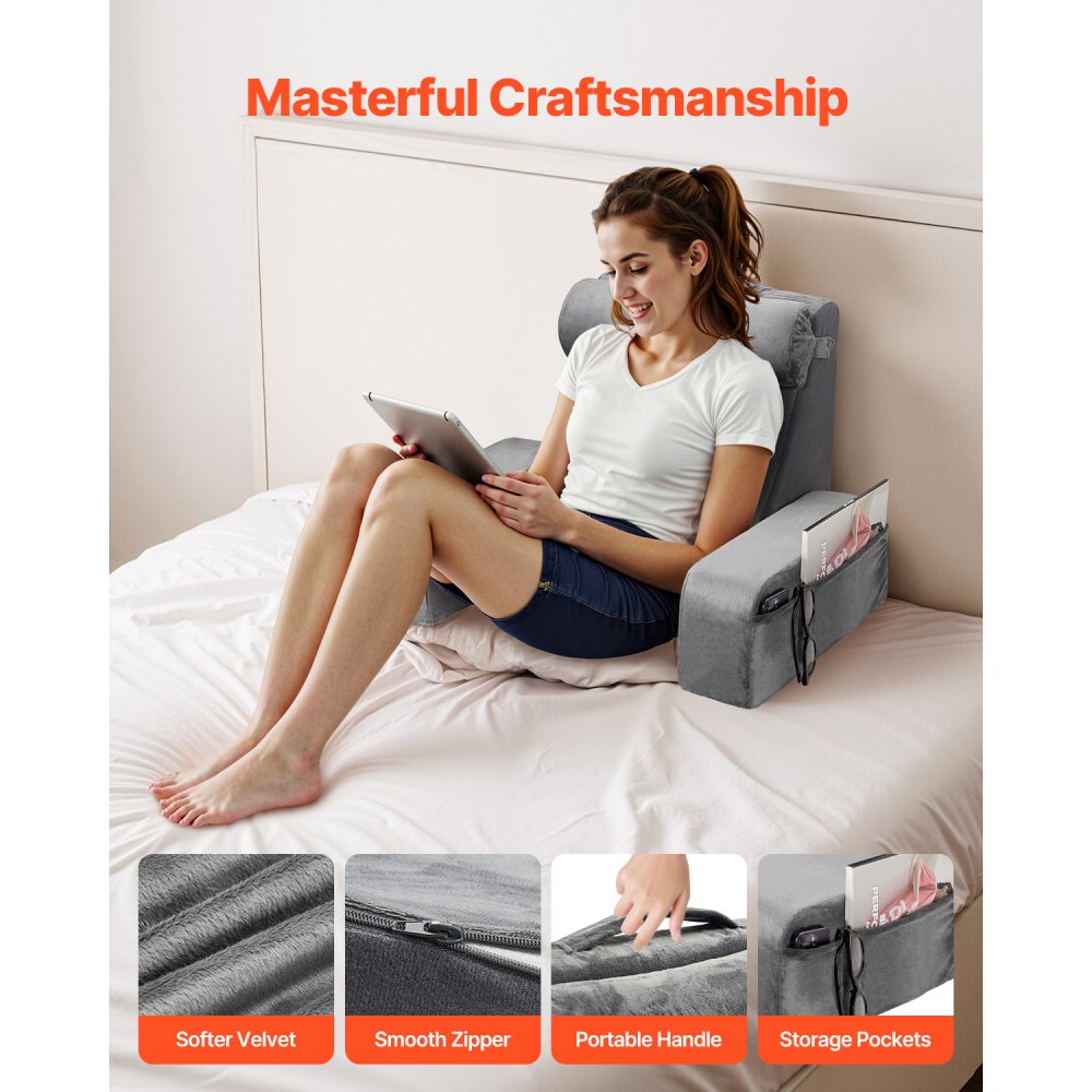 SSYDZ-06 - Ergonomic Plush Reading Pillow with 3 Pockets and Handle