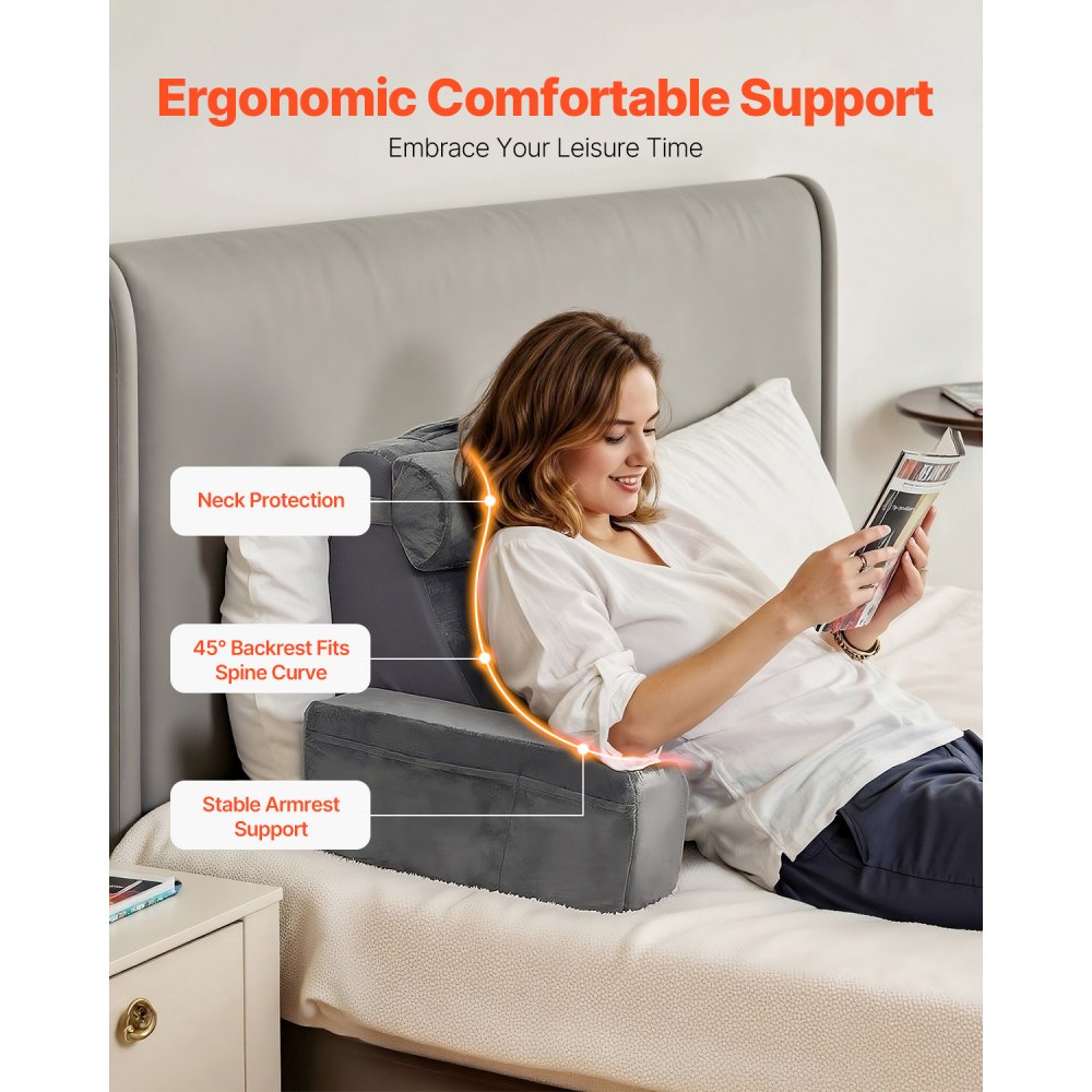 SSYDZ-06 - Ergonomic Plush Reading Pillow with 3 Pockets and Handle
