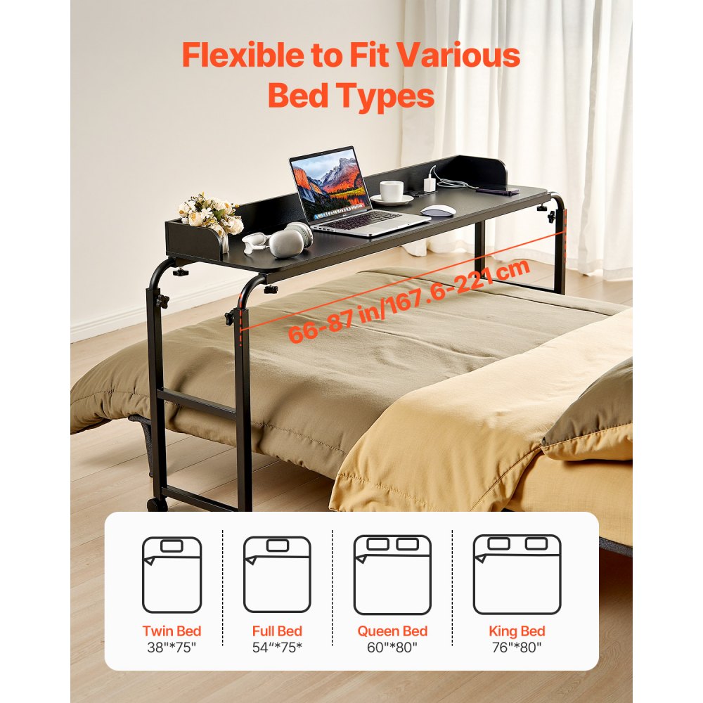 GT-JS-0005-US - Adjustable Overbed Table with Power Strip, 35-40" Height
