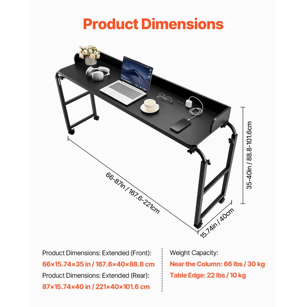 GT-JS-0005-US - Adjustable Overbed Table with Power Strip, 35-40" Height