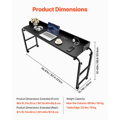 GT-JS-0005-US - Adjustable Overbed Table with Power Strip, 35-40" Height