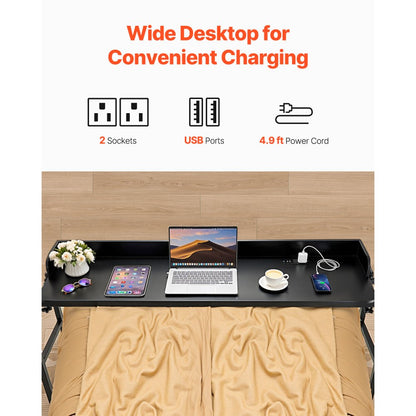 GT-JS-0005-US - Adjustable Overbed Table with Power Strip, 35-40" Height