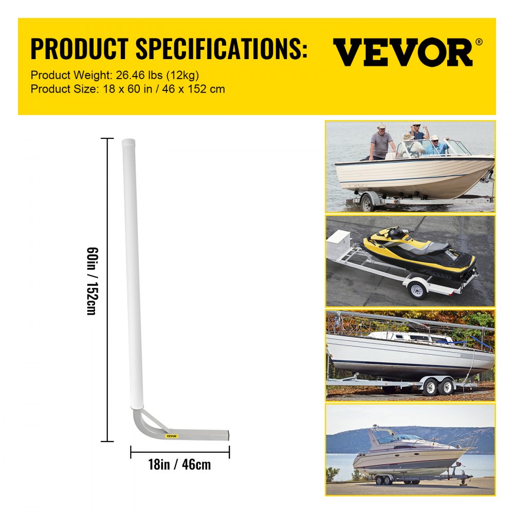 60" Boat Guide-on - Heavy-Duty Steel Trailer Guide with Adjustable Width & PVC Tubes
