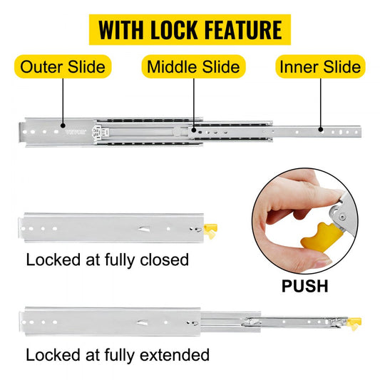 010154068638 - Heavy Duty 24" Steel Drawer Slides with Locking Mechanism