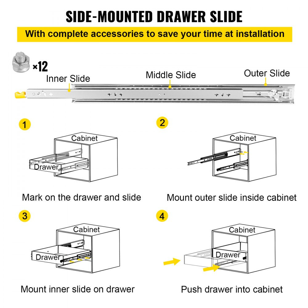010201418383 - 24" Heavy-Duty Locking Drawer Slides, 250LBS Capacity