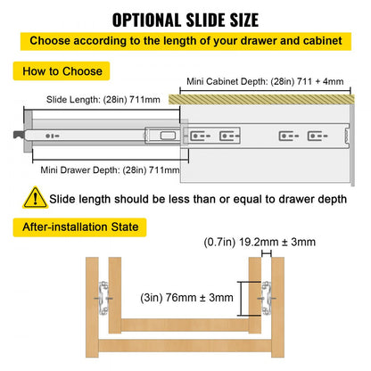 010218461130 - 28" Cold-Rolled Steel Drawer Slides - 250LBS Capacity