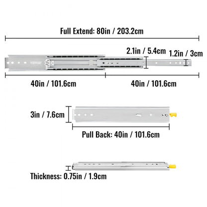 010453376080 - Heavy-Duty 40" Locking Drawer Slides for 500 lbs Load