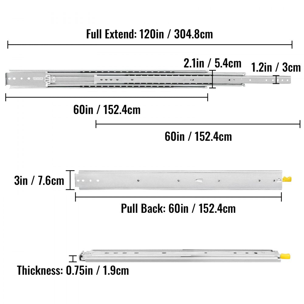 010824133597 - Heavy-Duty 60in Cold-Rolled Steel Drawer Slides