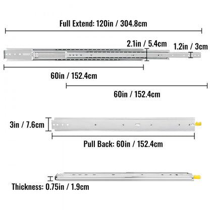 010824133597 - Heavy-Duty 60in Cold-Rolled Steel Drawer Slides