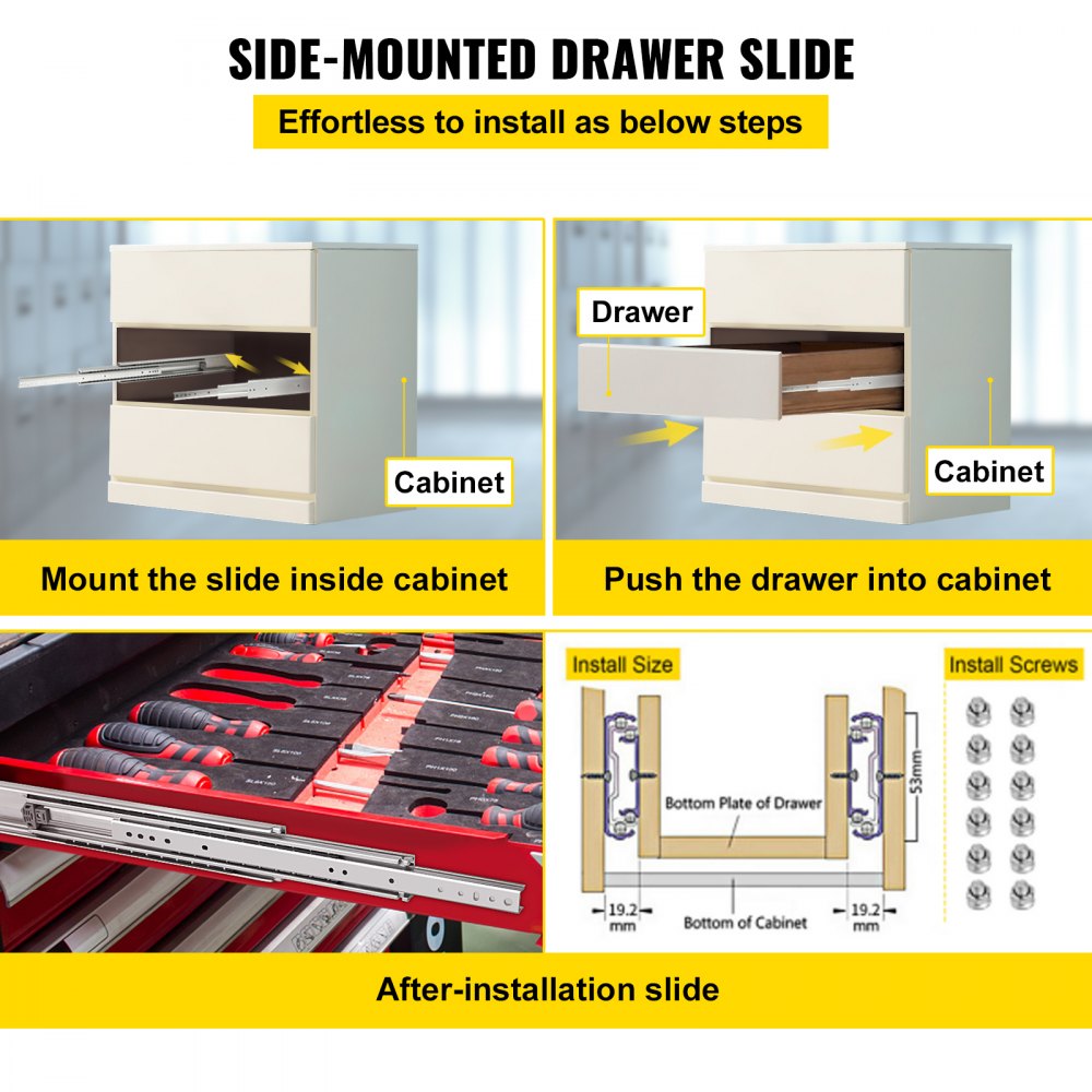 VV-CTDG-500B WS 22YC - Heavy-Duty Cold-Rolled Steel Drawer Slides, 22" Length