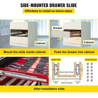 VV-CTDG-500B WS 22YC - Heavy-Duty Cold-Rolled Steel Drawer Slides, 22" Length