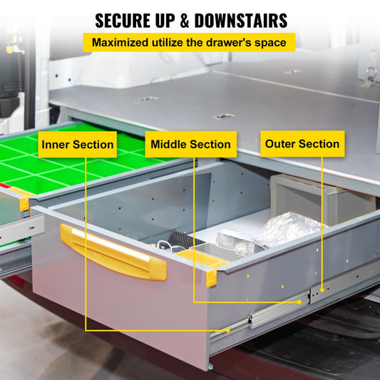 VV-CTDG-500B WS 34YC - Heavy-Duty 34" Steel Drawer Slides, 500 lbs Capacity