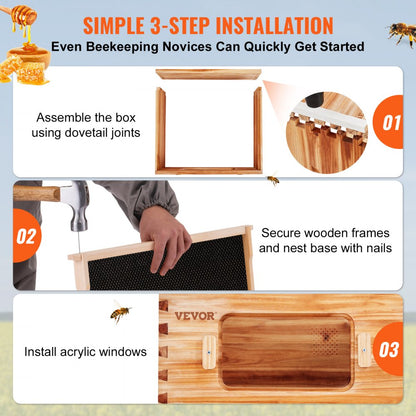 FX2 - Complete Cedar Bee Hive Starter Kit with Transparent Windows and 30 Frames