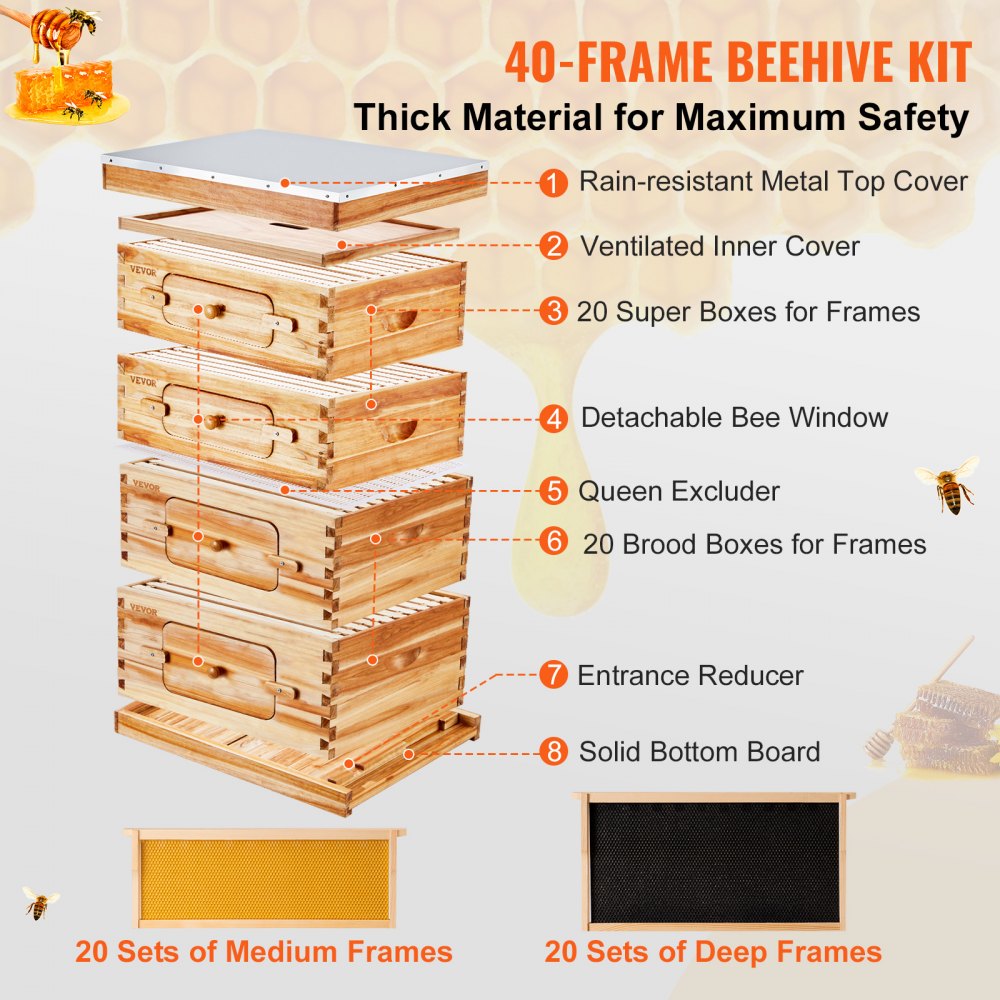 FX2+2 - 40-Frame Cedar Bee Hive Kit with Easy Assembly & Acrylic Windows