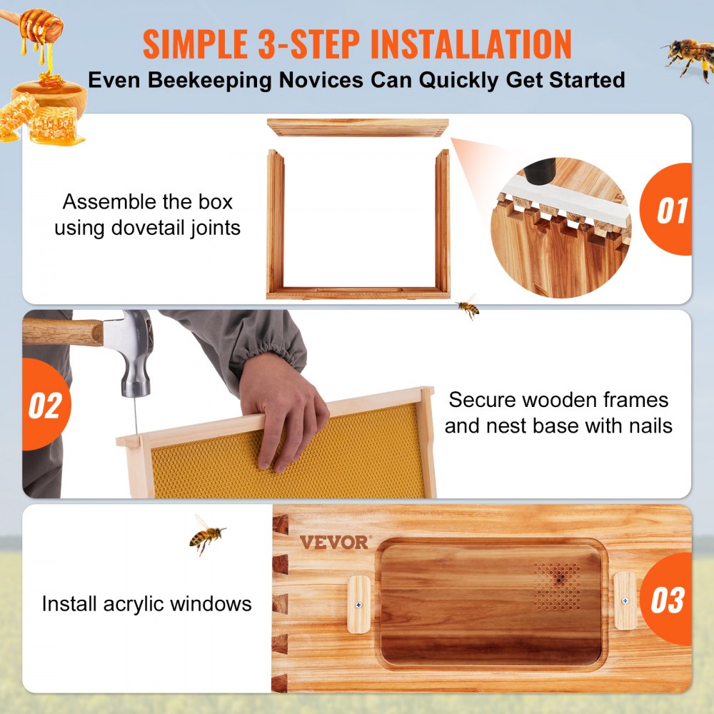 FX1 - Durable Cedar Beehive Kit with 10 Frames & Acrylic Windows