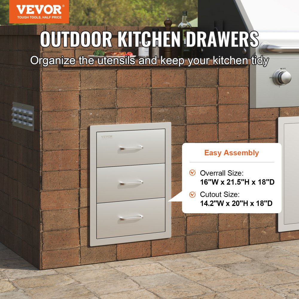 KM-CTG-2302-SKU5 - Stainless Steel 3-Tier Outdoor Kitchen Drawer for Easy Organization