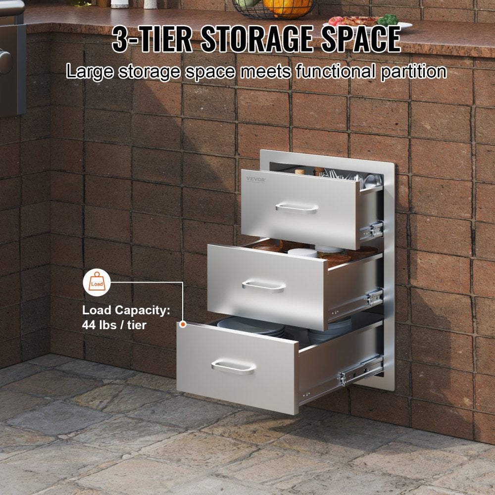 KM-CTG-2302-SKU5 - Stainless Steel 3-Tier Outdoor Kitchen Drawer for Easy Organization