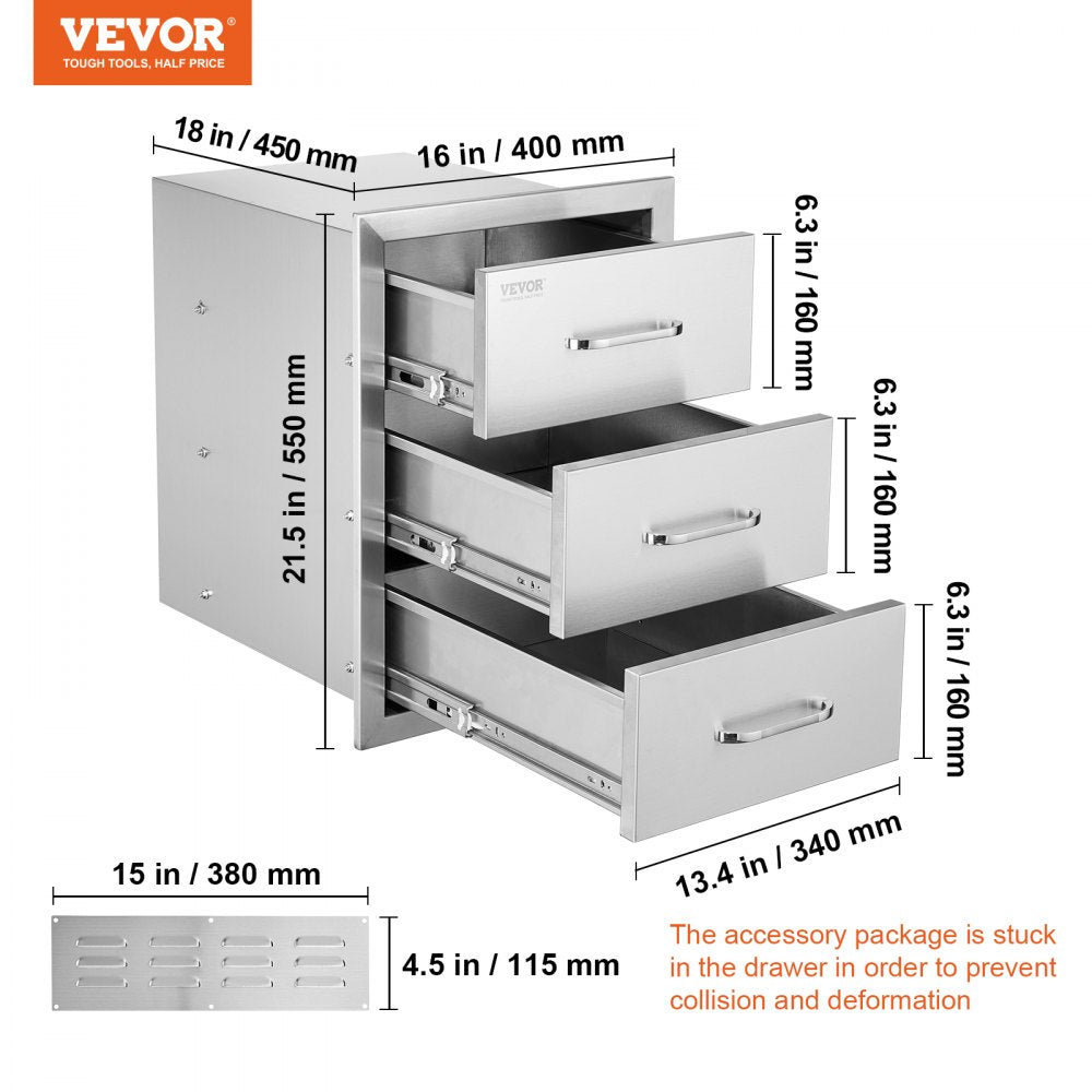KM-CTG-2302-SKU5 - Stainless Steel 3-Tier Outdoor Kitchen Drawer for Easy Organization