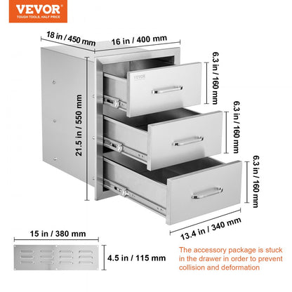 KM-CTG-2302-SKU5 - Stainless Steel 3-Tier Outdoor Kitchen Drawer for Easy Organization