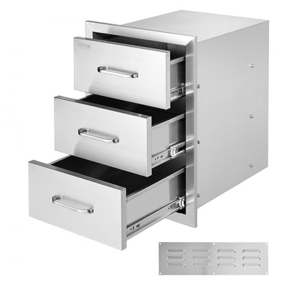 KM-CTG-2302-SKU5 - Stainless Steel 3-Tier Outdoor Kitchen Drawer for Easy Organization