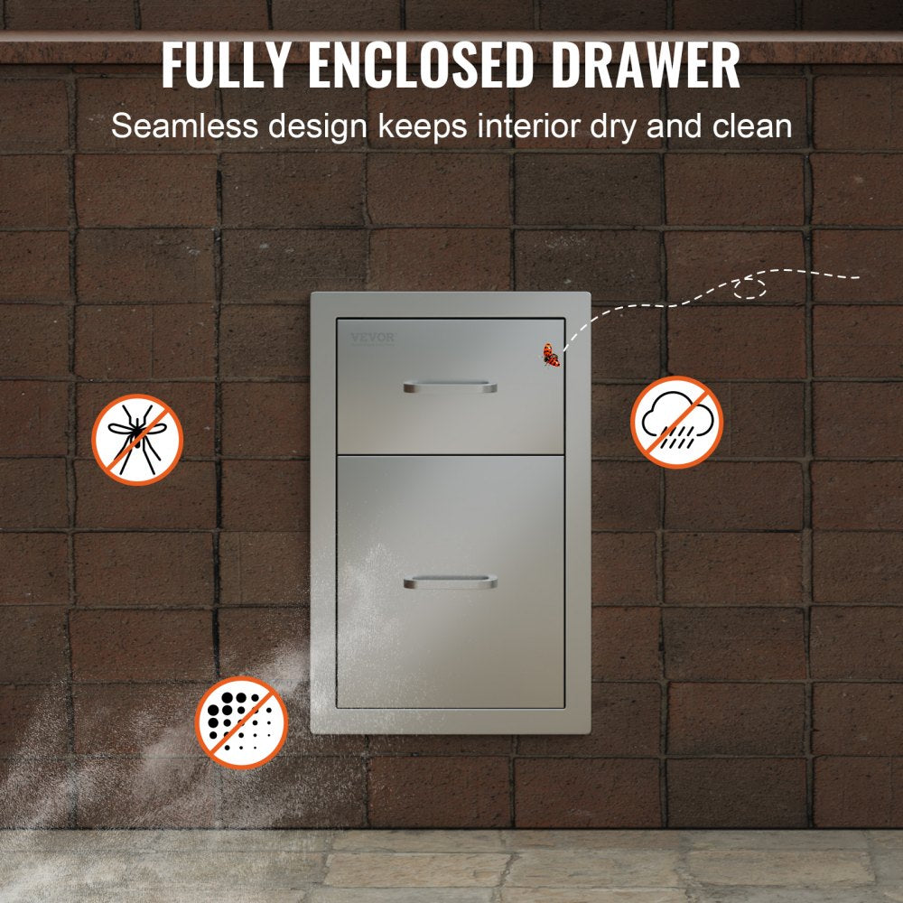 KM-CTG-2302-SKU14 - Stainless Steel Outdoor Kitchen Drawers 13" W x 20.5" H