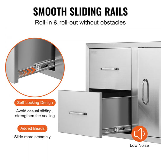 KM-CTG-2302-SKU17 - Stainless Steel BBQ Drawer Combo with 3 Drawers, 32.5"W