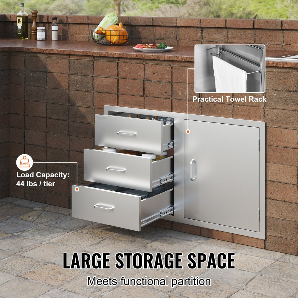 KM-CTG-2302-SKU18 Stainless Steel BBQ Drawer with Triple Storage Space