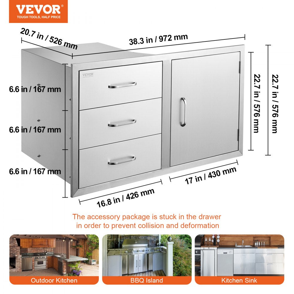 KM-CTG-2302-SKU18 Stainless Steel BBQ Drawer with Triple Storage Space