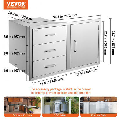 KM-CTG-2302-SKU18 Stainless Steel BBQ Drawer with Triple Storage Space