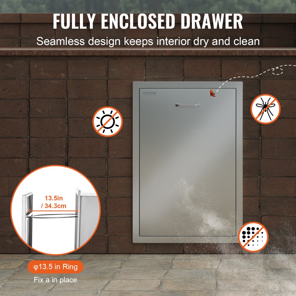 KM-CTG-2302-SKU8 - 19.7"W Stainless Steel Pull-Out Trash Drawer for Outdoor Kitchens