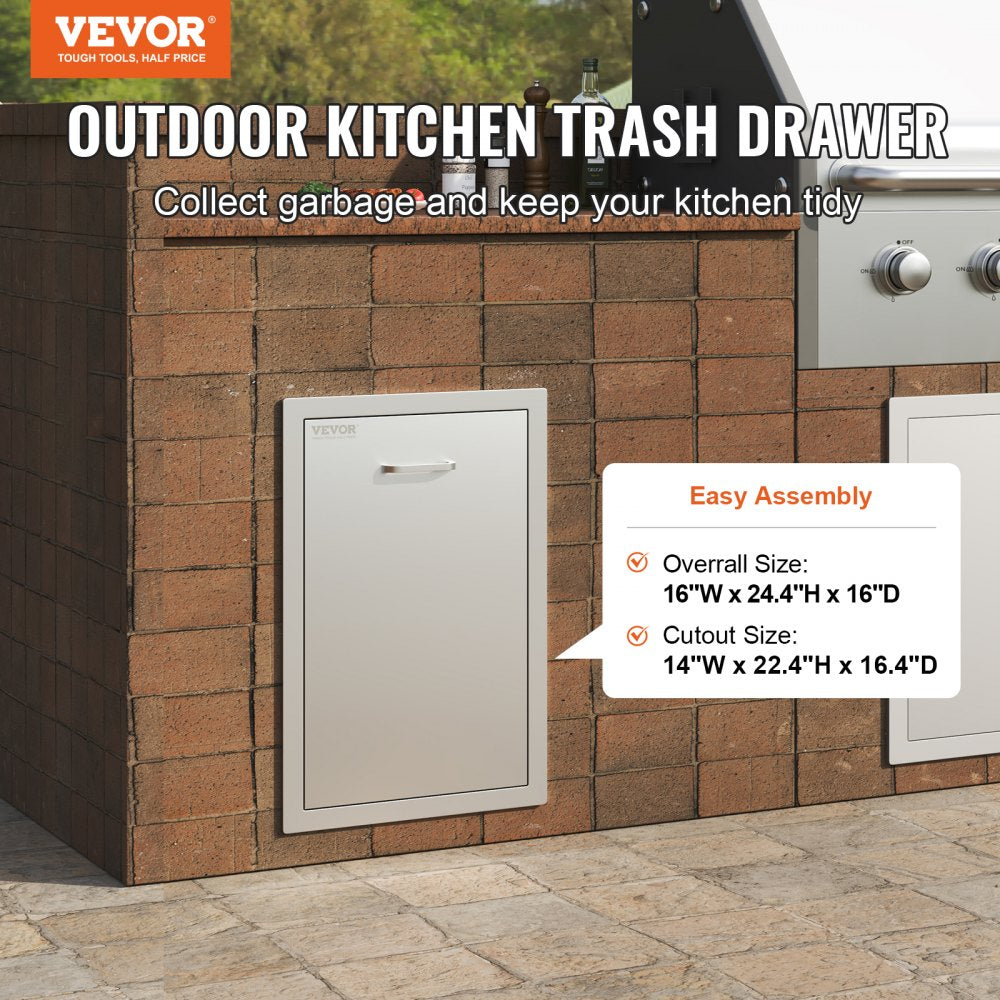 KM-CTG-2302-SKU10 - 16" Stainless Steel Outdoor Trash Drawer, Durable & Weatherproof