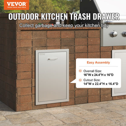 KM-CTG-2302-SKU10 - 16" Stainless Steel Outdoor Trash Drawer, Durable & Weatherproof
