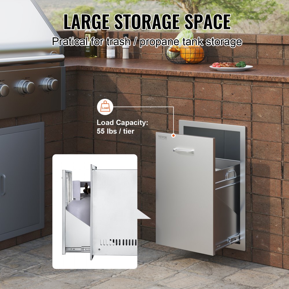 KM-CTG-2302-SKU10 - 16" Stainless Steel Outdoor Trash Drawer, Durable & Weatherproof