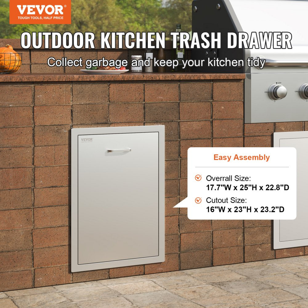 KM-CTG-2302-SKU7 - 17.7" Stainless Steel Pull-Out Trash Drawer for Outdoor Use