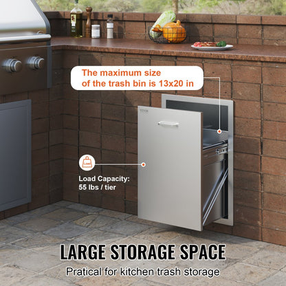 KM-CTG-2302-SKU7 - 17.7" Stainless Steel Pull-Out Trash Drawer for Outdoor Use