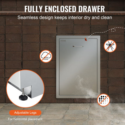 KM-CTG-2302-SKU7 - 17.7" Stainless Steel Pull-Out Trash Drawer for Outdoor Use