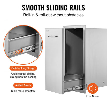 KM-CTG-2302-SKU9 - Durable 13.4" Pull-Out Trash Drawer for Outdoor Kitchens