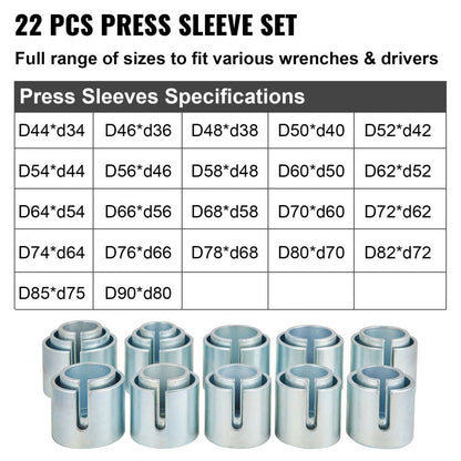 010631863411 - 27 PCS Heavy-Duty 45# Steel Pull and Press Sleeve Kit