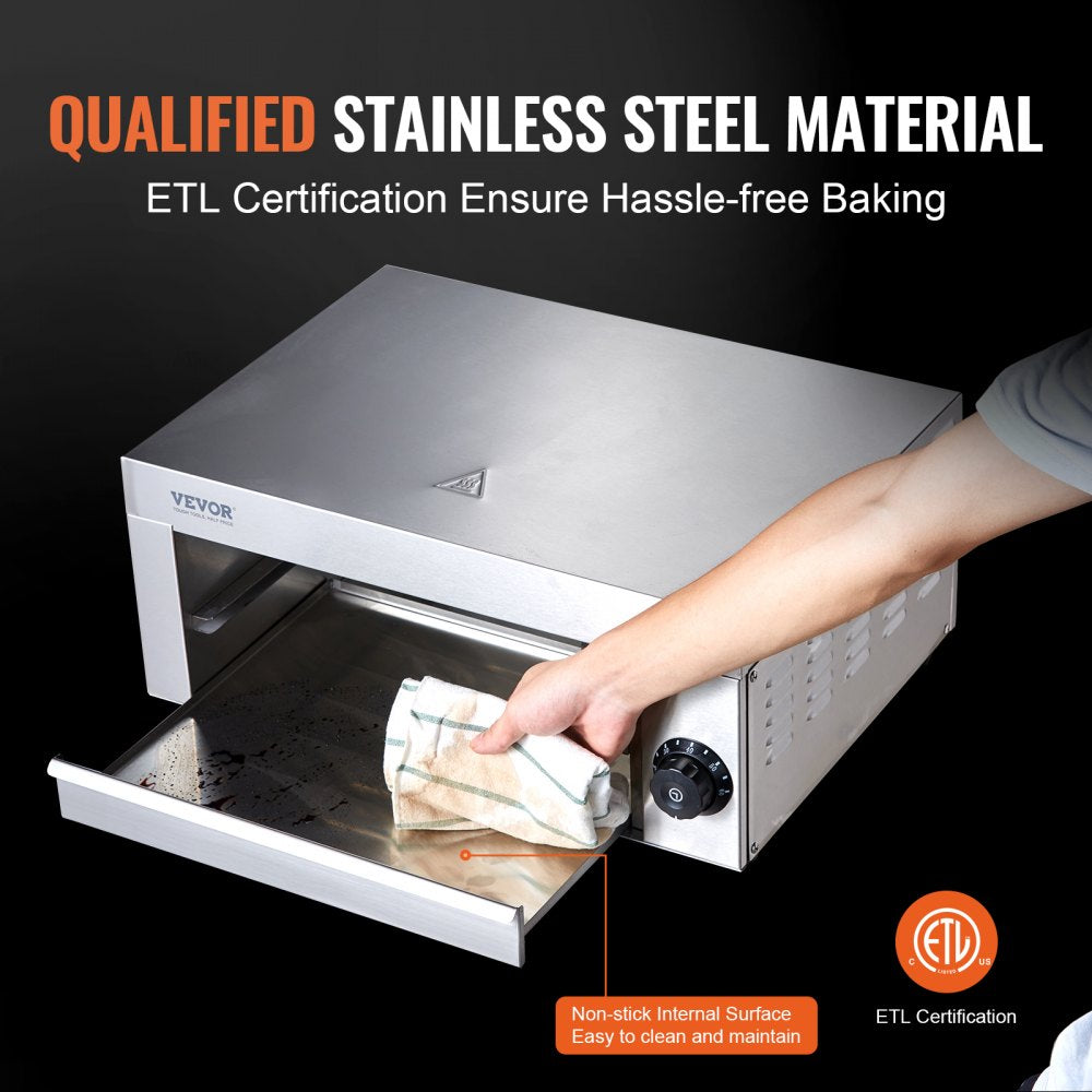 ZH-PT-1D - 12-Inch Stainless Steel Electric Pizza Oven with Precise Control