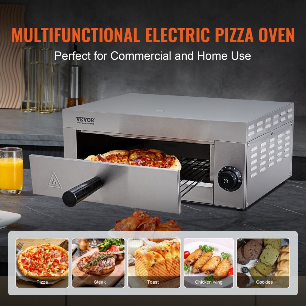 ZH-PT-1D - 12-Inch Stainless Steel Electric Pizza Oven with Precise Control