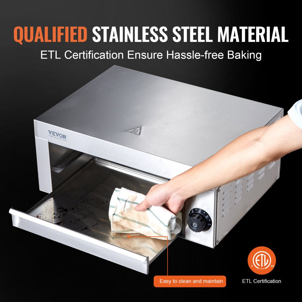 ZH-PT-1M - 12-Inch Stainless Steel Electric Pizza Oven with Precise Temperature Control