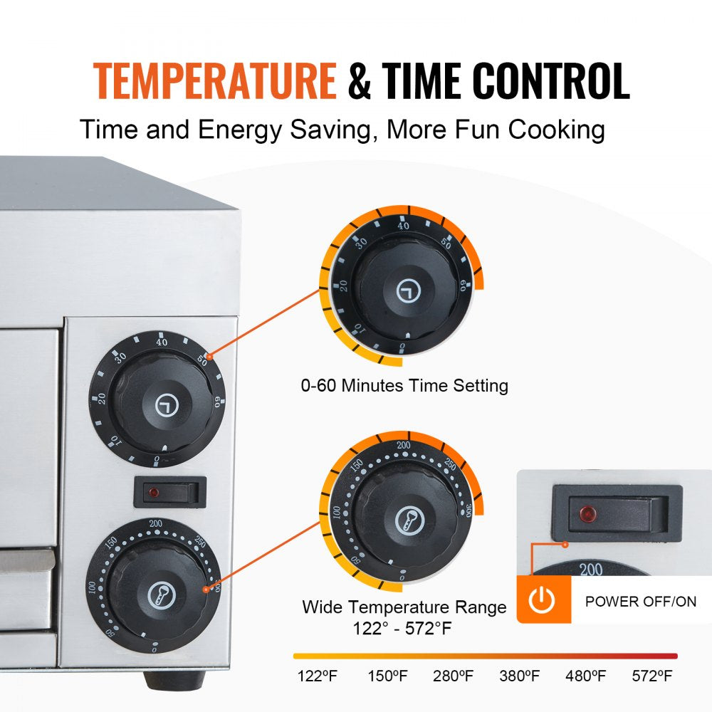 ZH-PT-1M - 12-Inch Stainless Steel Electric Pizza Oven with Precise Temperature Control