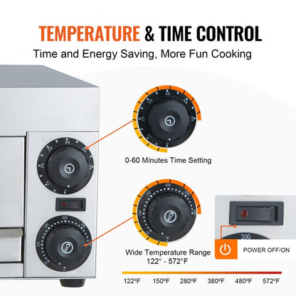 ZH-PT-1M - 12-Inch Stainless Steel Electric Pizza Oven with Precise Temperature Control