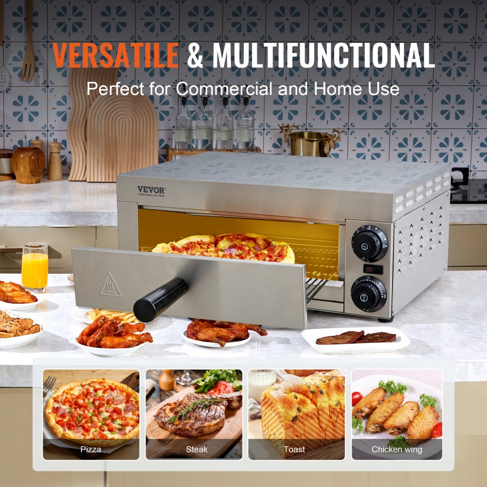 ZH-PT-1M - 12-Inch Stainless Steel Electric Pizza Oven with Precise Temperature Control
