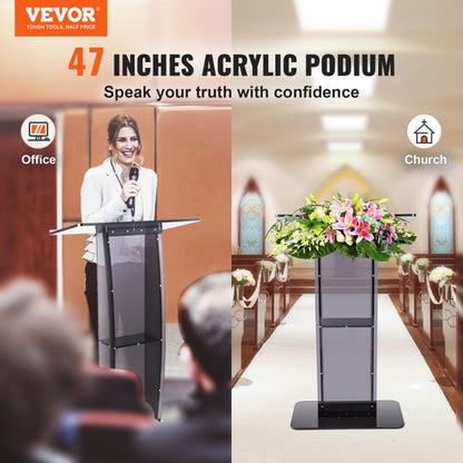 010806027430 - 47" Acrylic Podium with Storage Shelf for Presentations