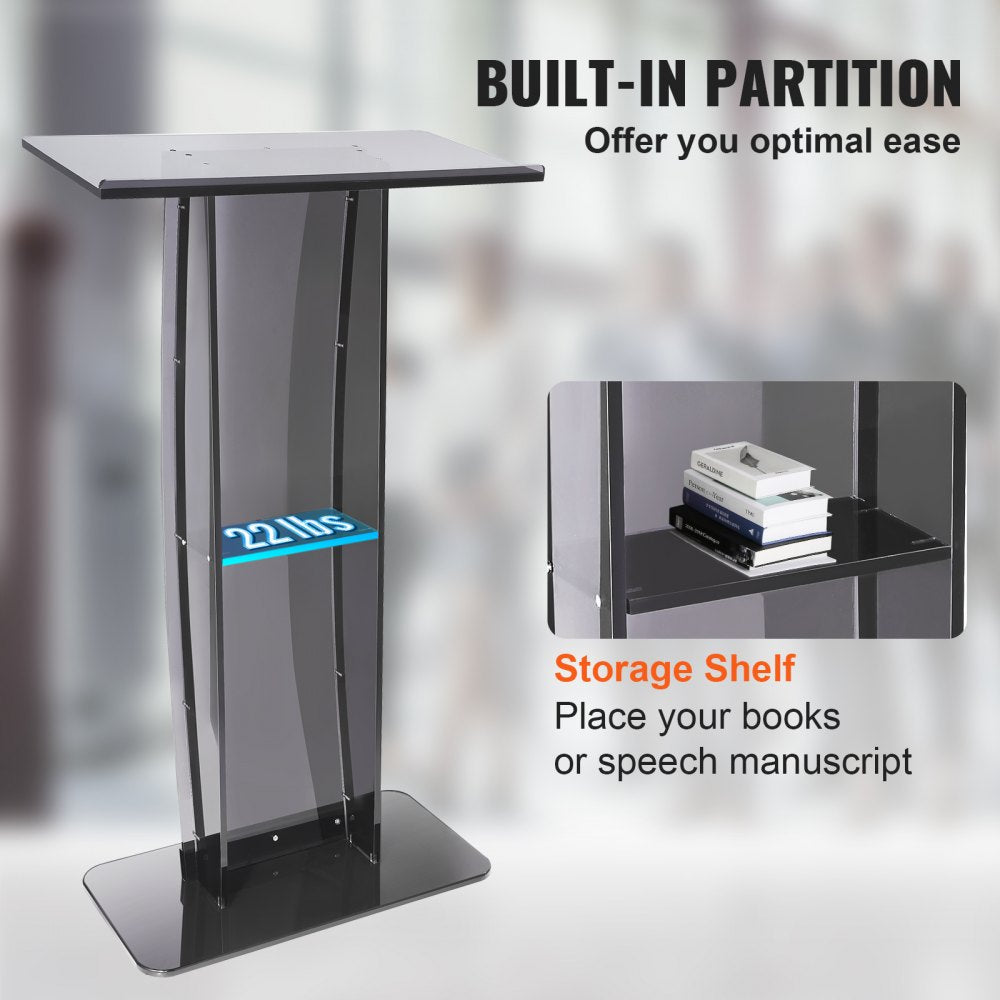010806027430 - 47" Acrylic Podium with Storage Shelf for Presentations