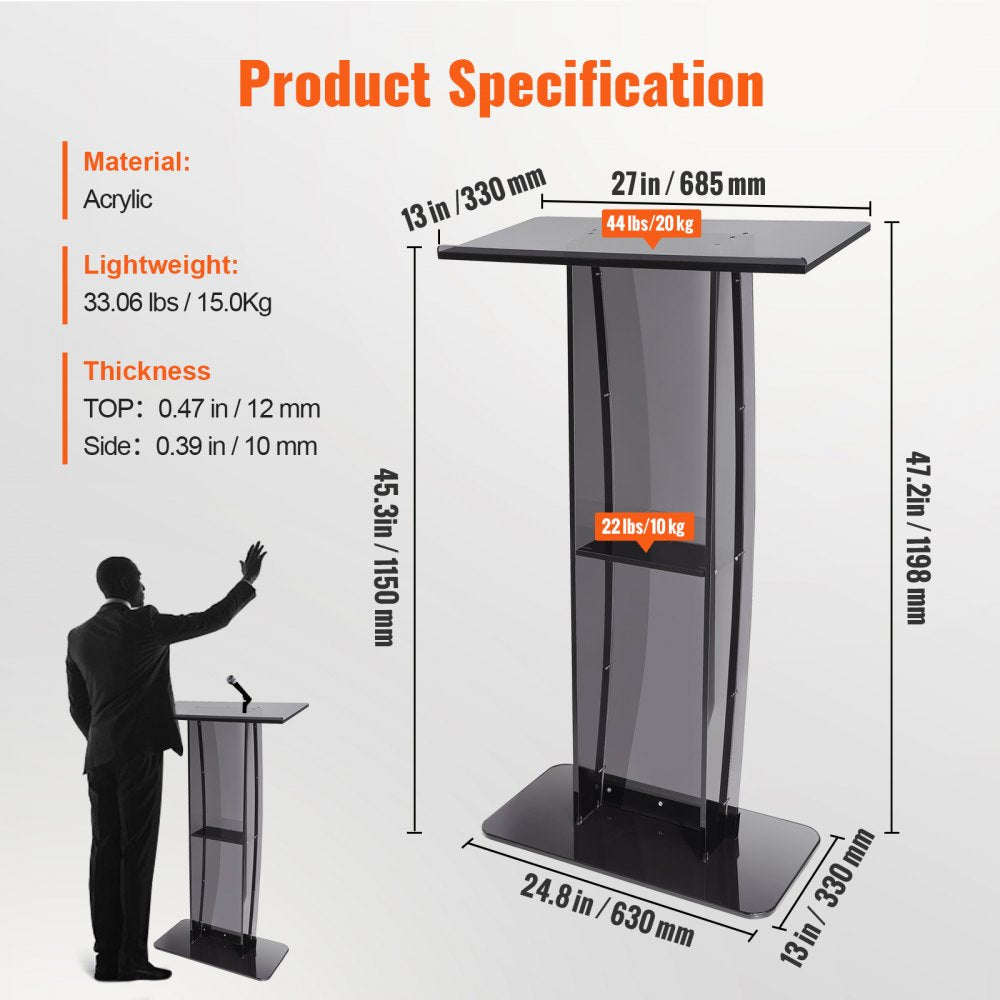 010806027430 - 47" Acrylic Podium with Storage Shelf for Presentations