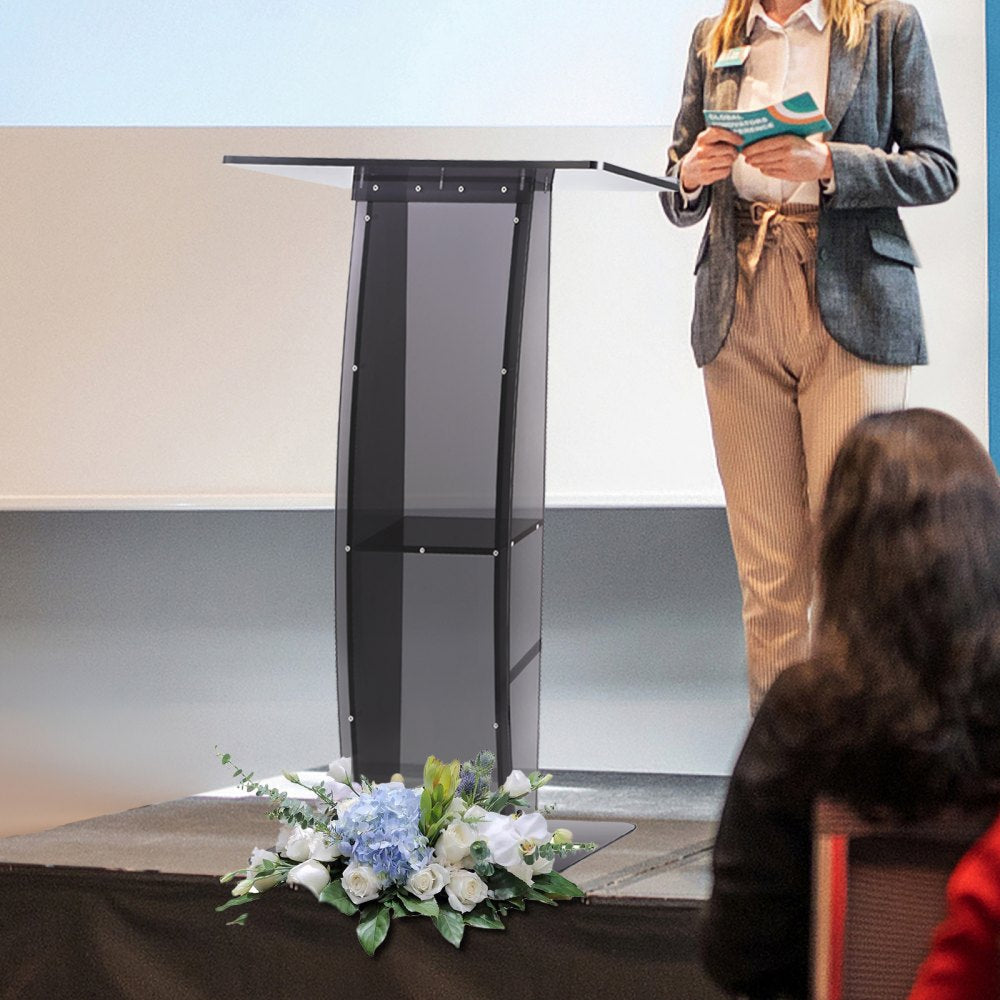 010806027430 - 47" Acrylic Podium with Storage Shelf for Presentations