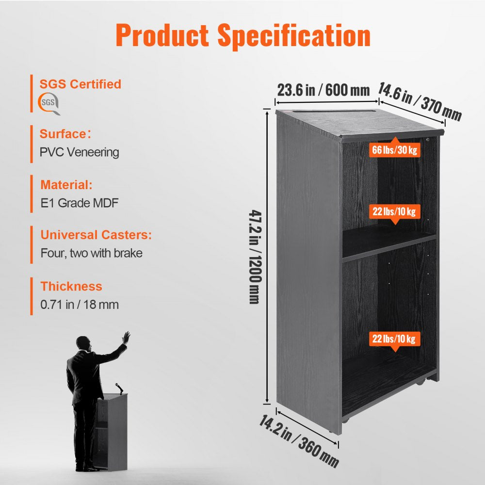 010896001525 - 47" Mobile Podium Stand for Presentations & Events